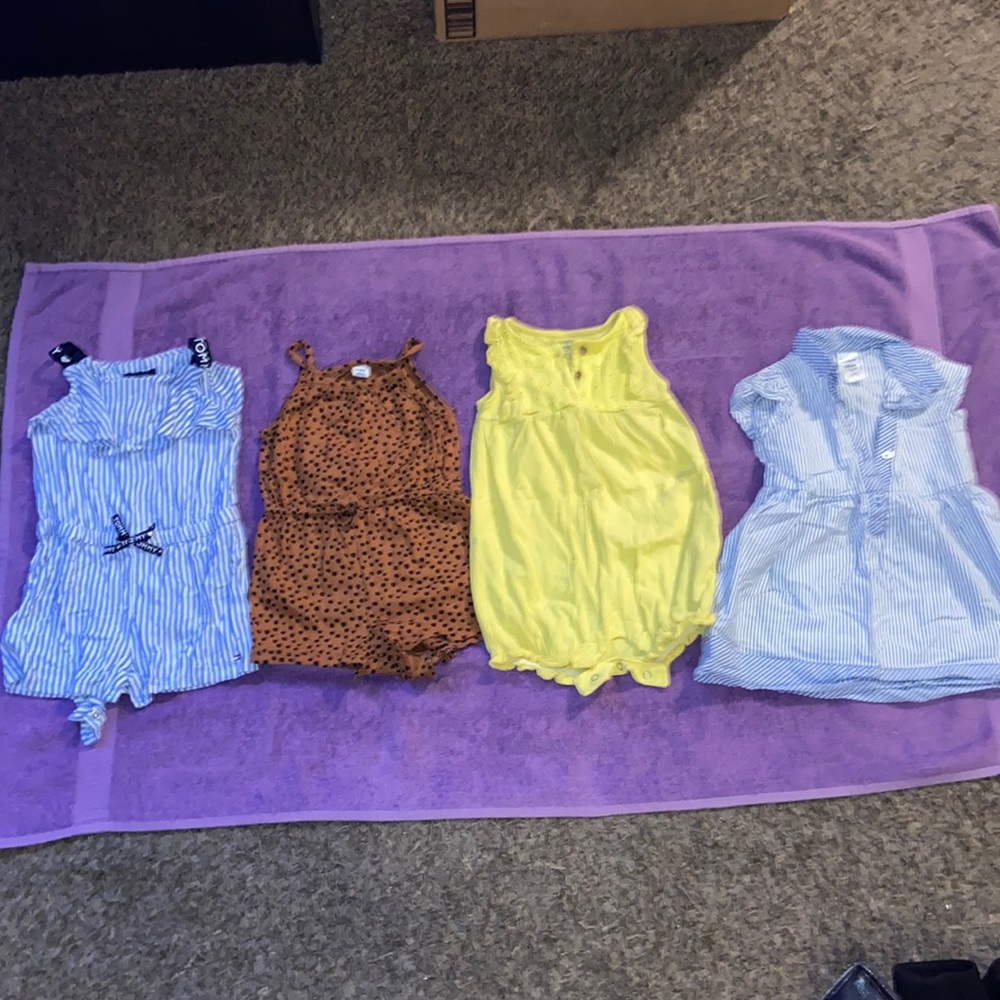 3 BABY GIRL ROMPERS 1 BABY GIRL DRESS - Picture 1 of 5